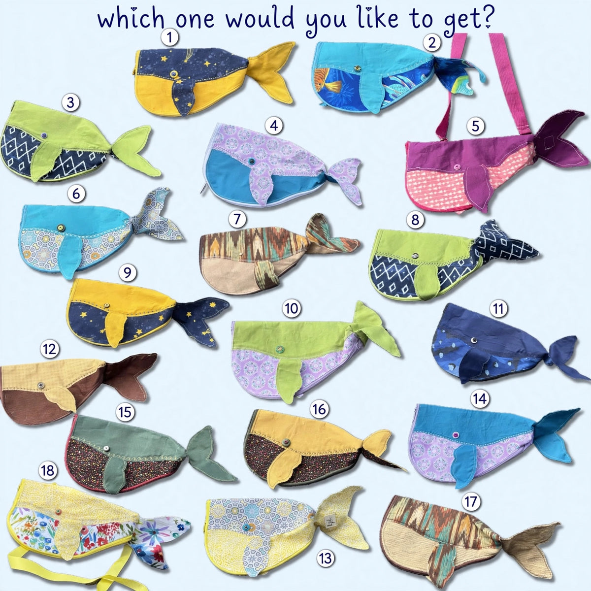 Handmade Patchwork Whale zip pouches
