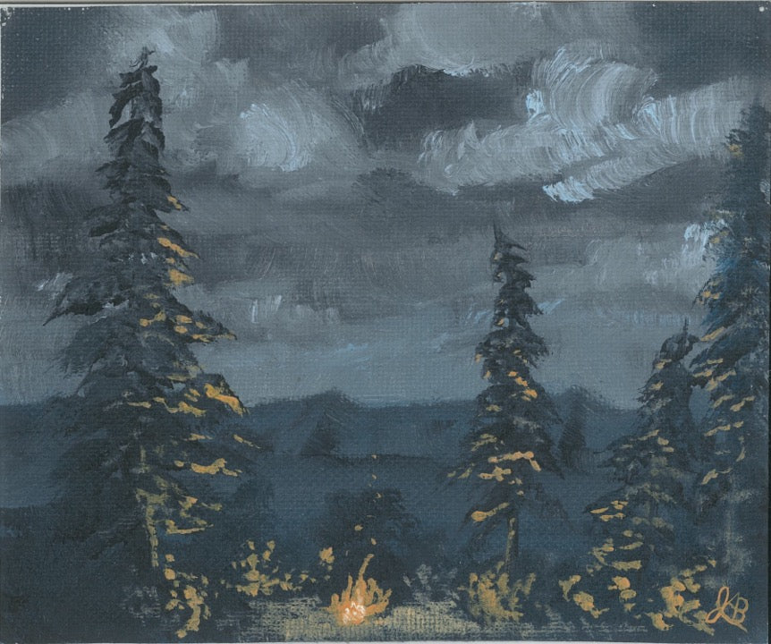 Midnight Campfire, Oil Painting - Original, Prints (5"x6")