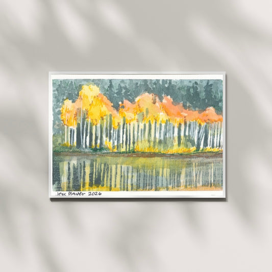 Autumn Birch Trees, Watercolor - Original, Prints (4"x6")