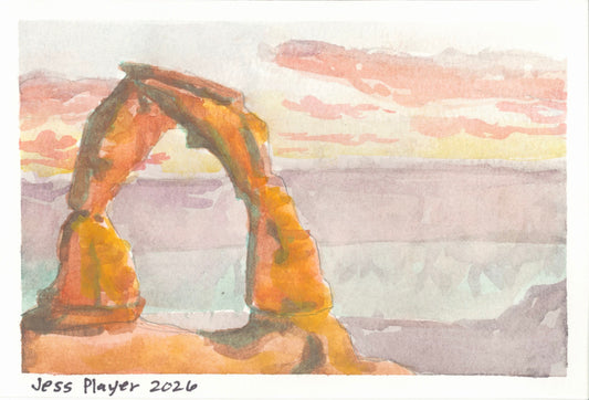 Delicate Arch Sunset, Watercolor - Original, Prints (4”x6”)